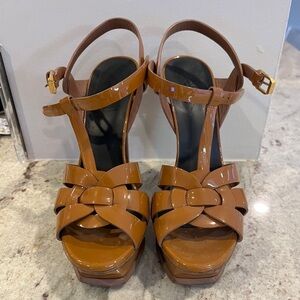 Saint Laurent tribute camel Platform T-Strap Sandals